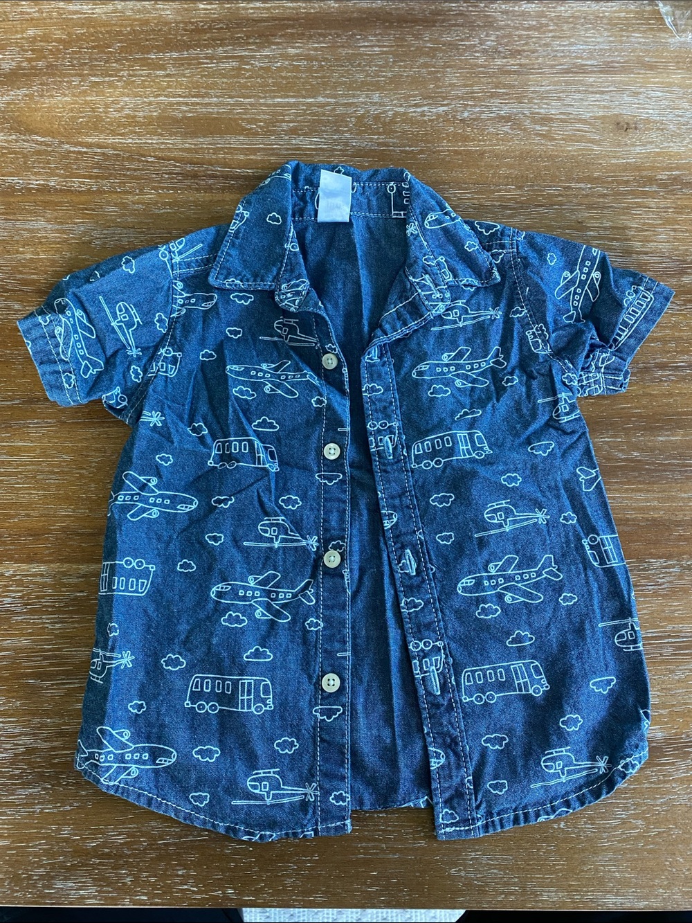 Carter's 18 Month Navy Blue Short-Sleeve Airplane Print Button-Down Shirt